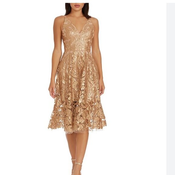 Dress the Population Dresses & Skirts - DRESS the POPULATION NWT Blair Gold Sequin Lace Mesh Sleeveless Dress size XL